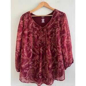 St. John’s Bay paisley print blouse tasseled size XL boho flowy‎